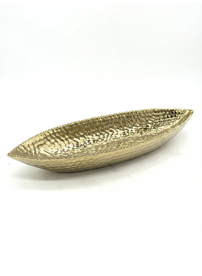 Noon East Ceramic Platter for Décorative arrangementLength- 22.5 cm | Gold Color | Hammered Decadance Design | Size -22.5x7.3x9 cm | Perfect for decorativing your living room, Ideal for decorating coffee table, dinning table, console table or any office or living space - Image 4